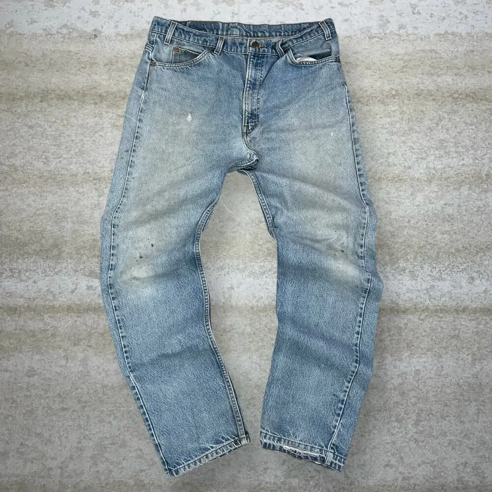 Vintage 90s Levis Jeans 505 38x34 Regular Straight Leg Fit Light Wash Orange Tab